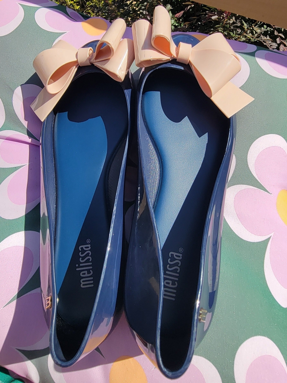 Melissa Navy Flats with Blush Bow